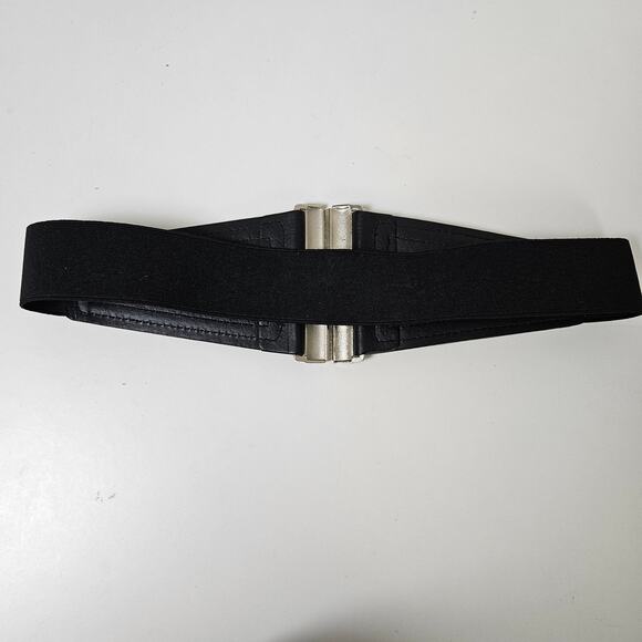 Express Elastic Front Slide Close Belt XS/S‎ Black Faux Leather Stretch - Picture 4 of 7